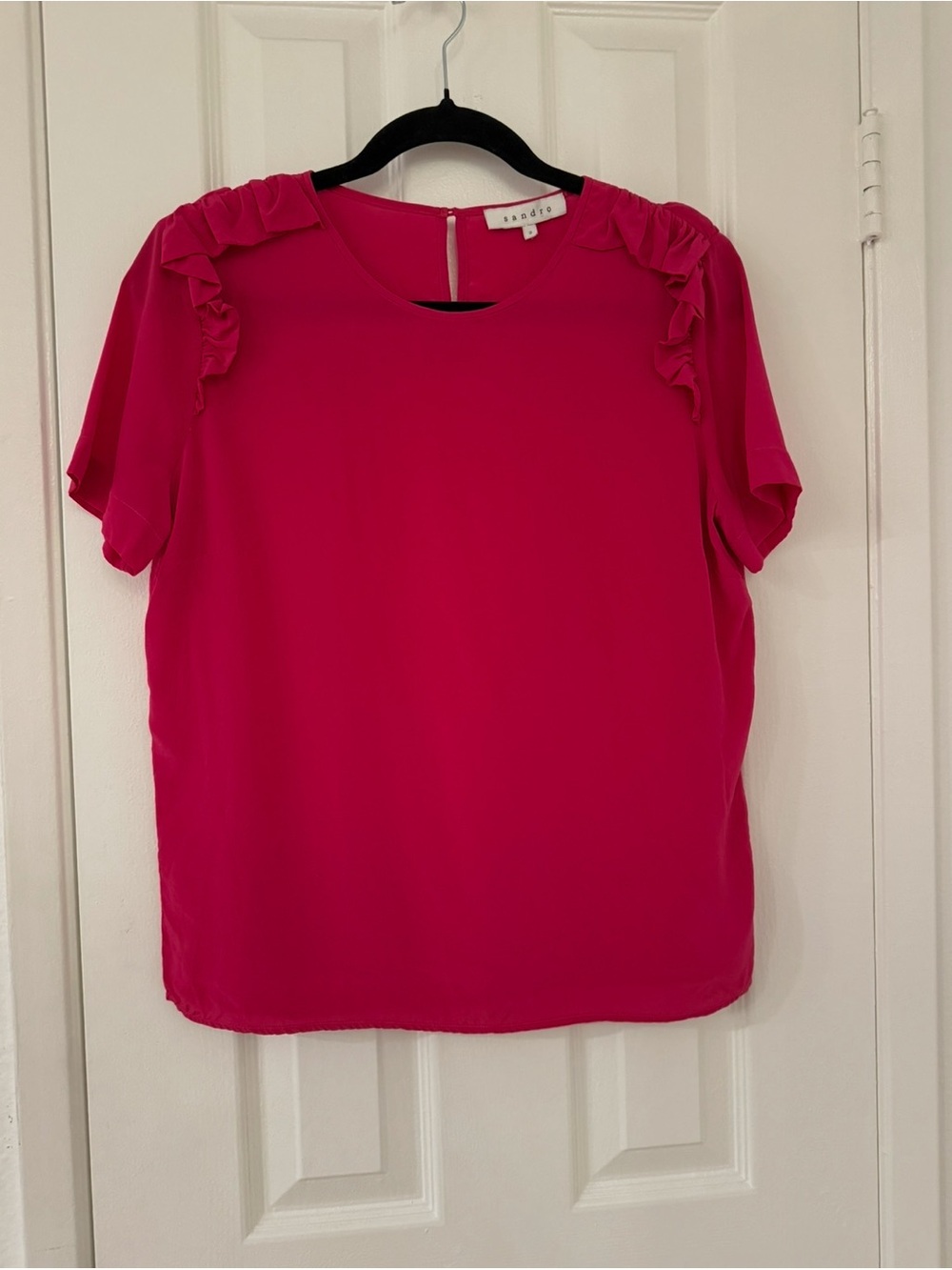 Sandro 100% Silk Fuchsia Ruffle Blouse Size 2
